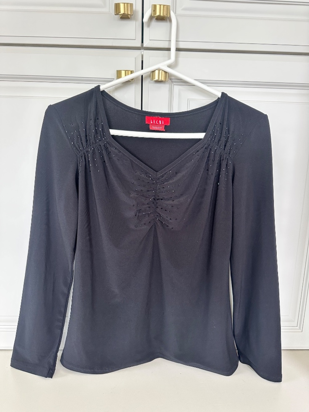 Womens Top M Lichi Jet Black Glass Crystals High Quality